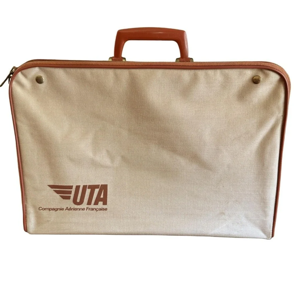 Vintage UTA French Airlines Crew Bag Zip Around Canvas Flight Attendants Pilots